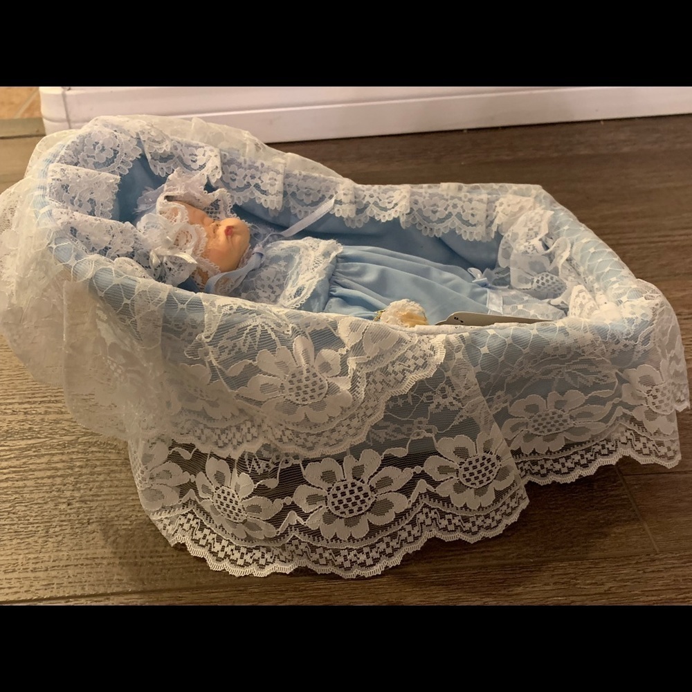 Blue Lace Baby Doll with Bonnet - Picture 5 of 12